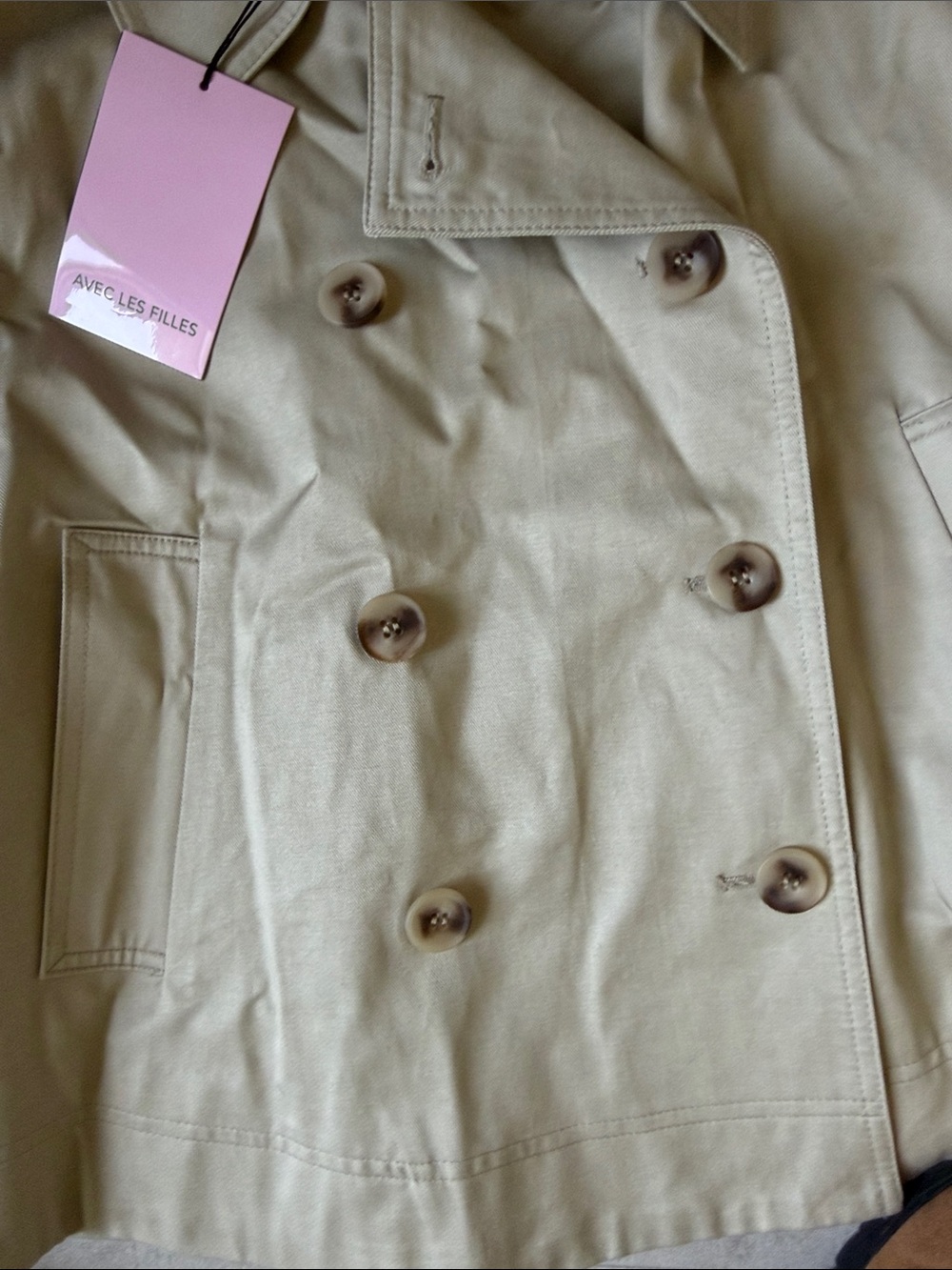Double-Breasted Short Trench Jacket - Beige - Picture 3 of 3